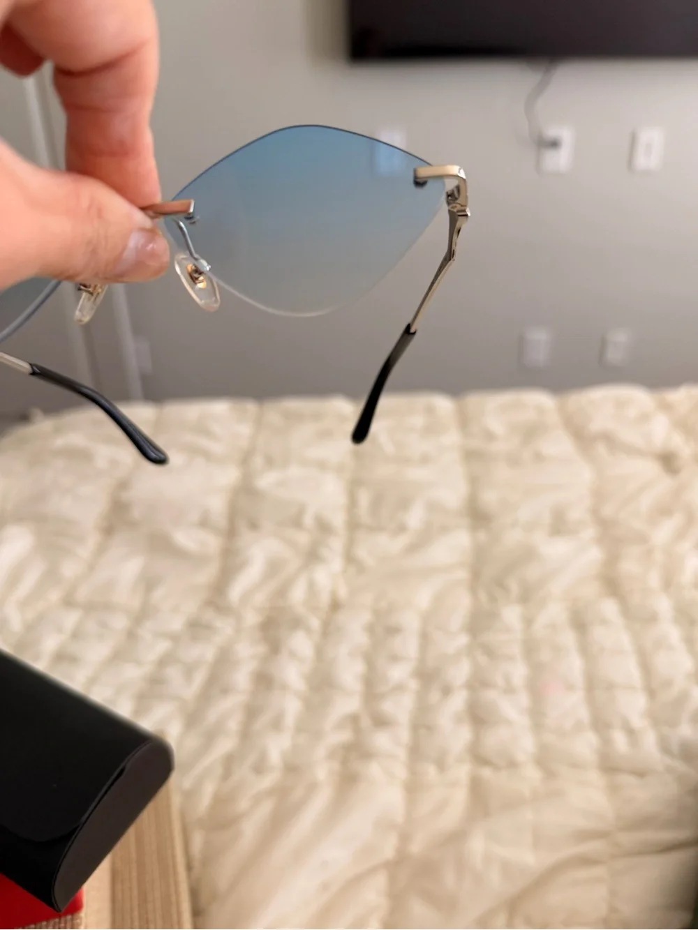 Cartier Rimless Sunglasses with Blue Lenses and Gold Accents